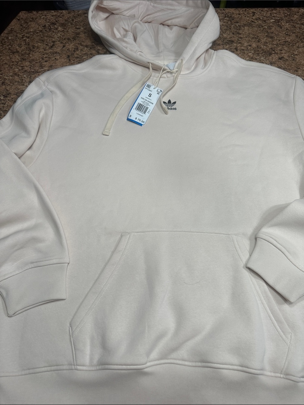 NWT adidas Oversized Wonder White Pullover Hoodie with Black Trefoil Small